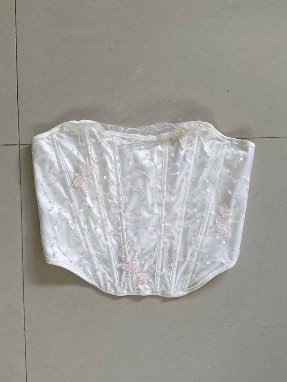 White Embroidered Strapless Corset Crop Top